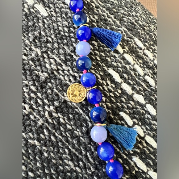 Kate Spade New York Coin Pom Tassel Necklace Cobalt Blue Glass Bead Gold - Picture 5 of 8